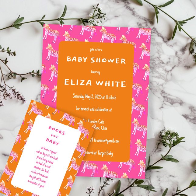 Cute Colourful Zebras Custom Baby Shower  Invitation (Cute Colorful Zebras Custom Baby Shower Invitation Pink Orange Bold Bright
)