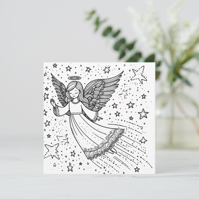 Cute Colouring Art Guardian Angel Holiday Card (Standing Front)