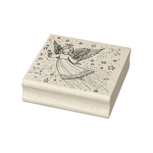 Cute Colouring Art Guardian Angel Rubber Stamp