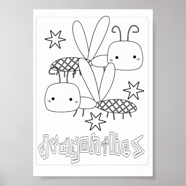 Cute Colouring Bugs Dragonflies Poster (Front)