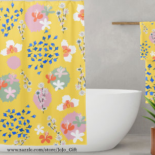 Cute colours floral l Modern retro l Yellow Shower Curtain