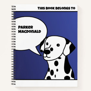 CUTE COMIC BLACK WHITE PUPPY DOGS SPOTS BLUE NAME NOTEBOOK