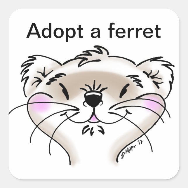 Cute Comic Ferret Face Square Sticker (Front)