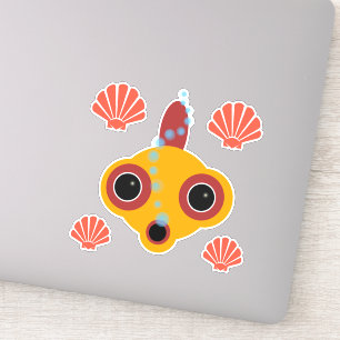 Cute Comic Googly Eyed Goldfish Bubbles and Shells