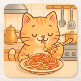 Cute Comic Kitty Spaghetti Coaster Set