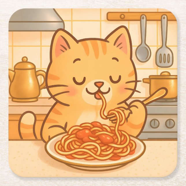 Cute Comic Kitty Spaghetti Coaster Set (Front)