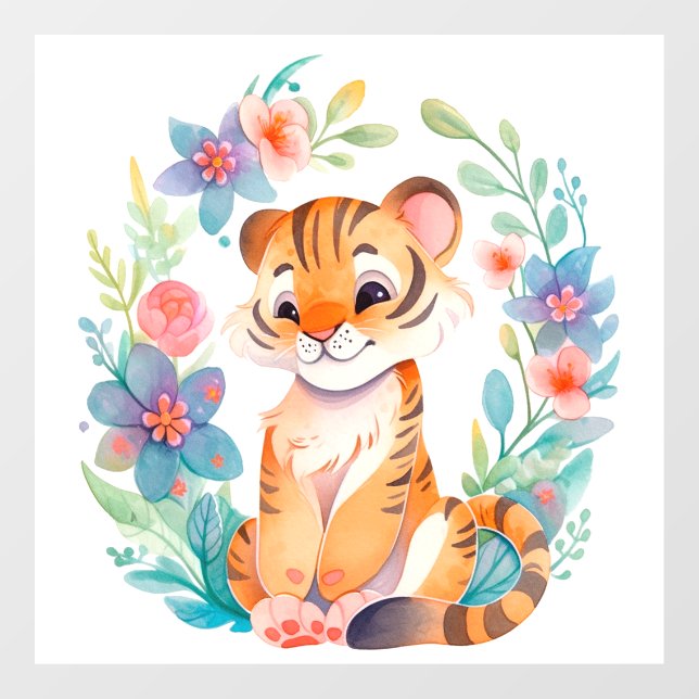 cute comic painted tiger in watercolor style window cling (Sheet)