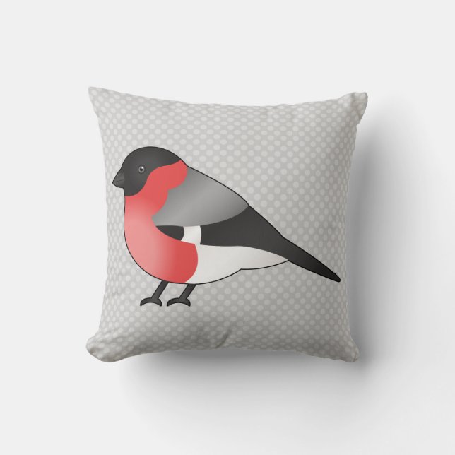 Cute Common Bullfinch Cartoon Bird Illustration Cushion (Front)