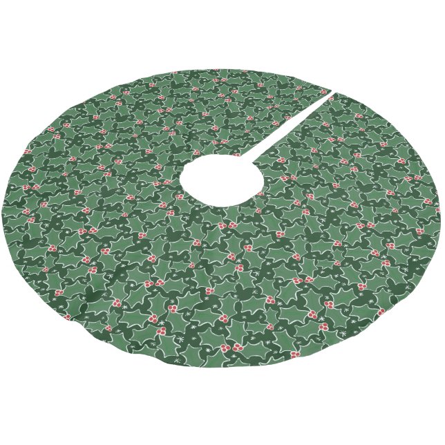 Cute Common Holly Leaves pattern Christmas Brushed Polyester Tree Skirt (Angled)