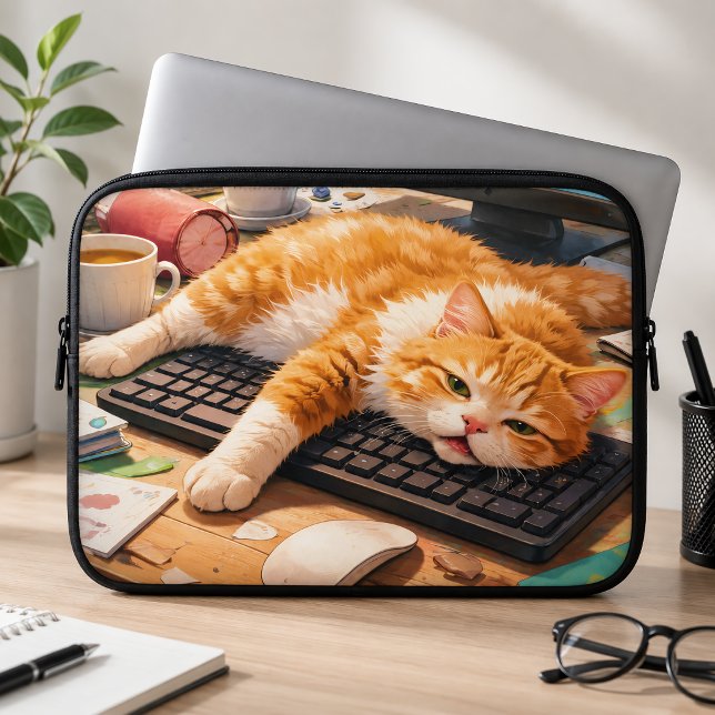 Cute Computer Cat Laptop Sleeve (Creator Uploaded)