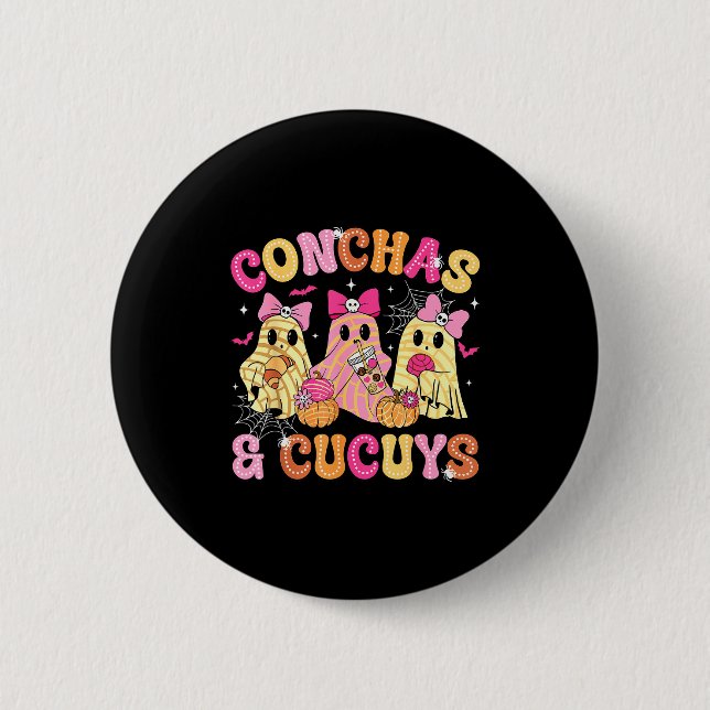 Cute Conchas And Cucuys Ghost Funny Mexican Hallow 6 Cm Round Badge (Front)
