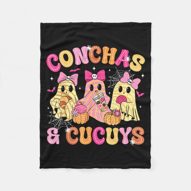 Cute Conchas And Cucuys Ghost Funny Mexican Hallow Fleece Blanket (Front)