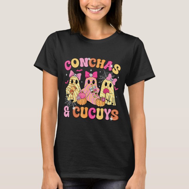 Cute Conchas And Cucuys Ghost Funny Mexican Hallow T-Shirt (Front)