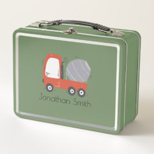 Cute Concrete Mixer Illustration Custom Metal Lunch Box