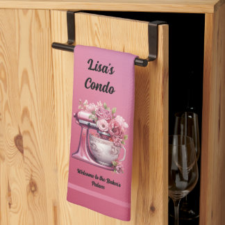 Cute Condo Welcome to the Baker's Palace Pink Rose Tea Towel