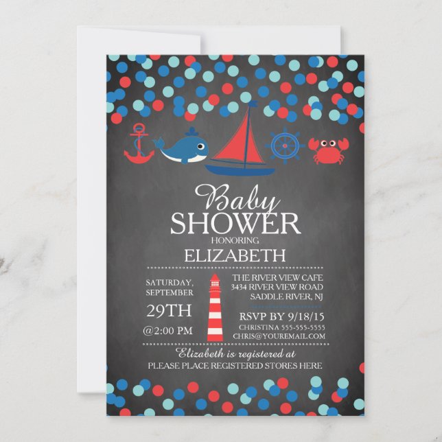 Cute Confetti Nautical Boys Baby Shower Invitation (Front)