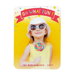 Cute Confetti Oh What Fun Holiday Photo Magnet