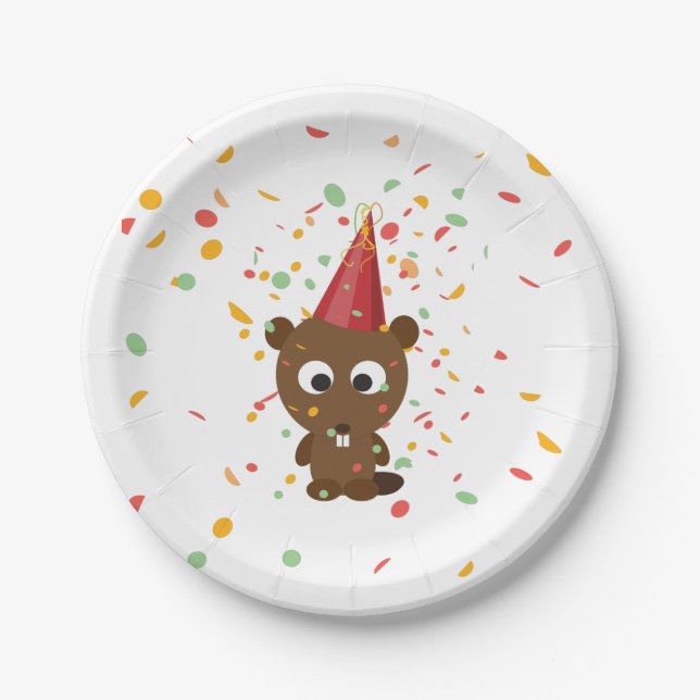 Cute Confetti Party Beaver Paper Plate (Front)