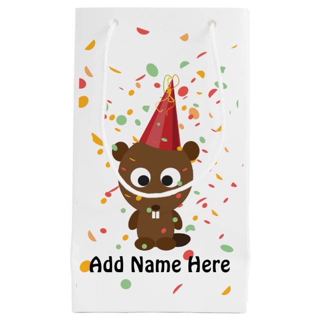 Cute Confetti Party Beaver Small Gift Bag (Front)