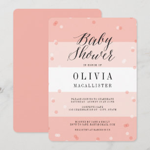 Cute Confetti Pink Stripes Girl Baby Shower Invite