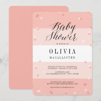 Cute Confetti Pink Stripes Girl Baby Shower Invite