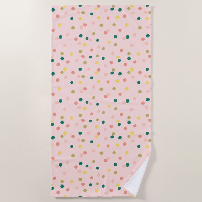 Cute Confetti Polka Dots Pattern Blush Green Beach Towel (Front)