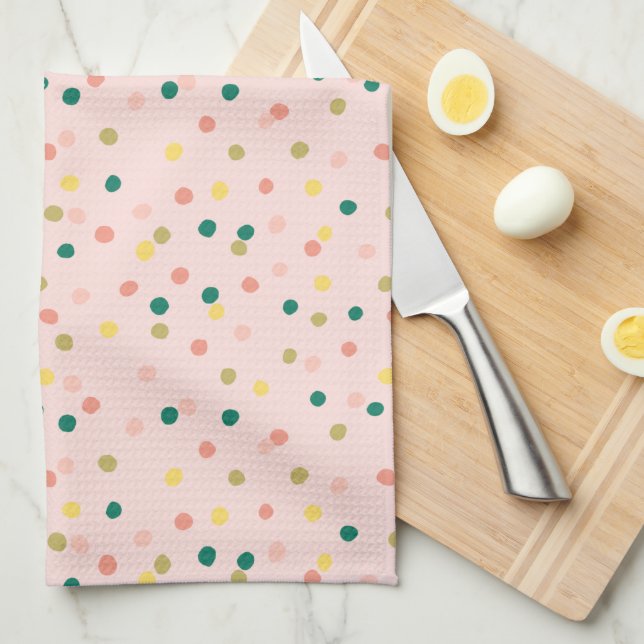 Cute Confetti Polka Dots Pattern Blush Green Tea Towel (Quarter Fold)