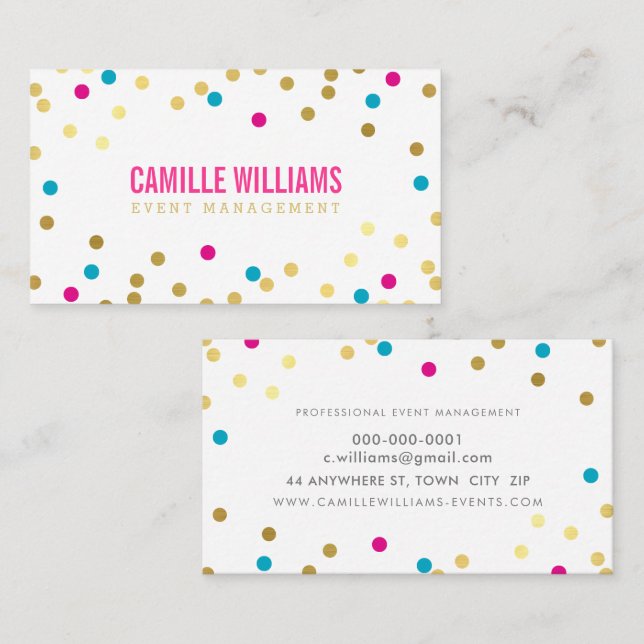 CUTE CONFETTI SPOT MINIMAL gold pink blue Business Card (Front/Back)