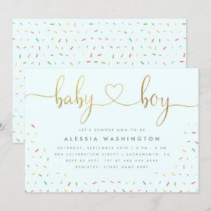 Cute Confetti Sprinkle Gold Boy Baby Shower Invitation