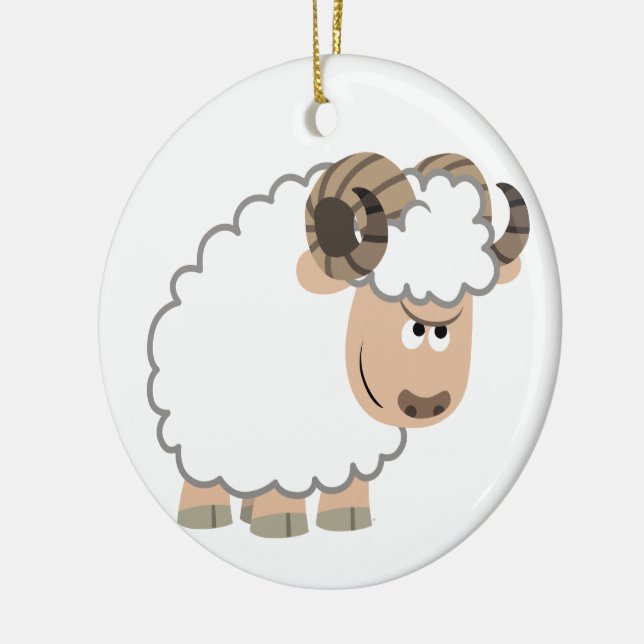 Cute Confident Cartoon Ram Ceramic Tree Decoration (Left)