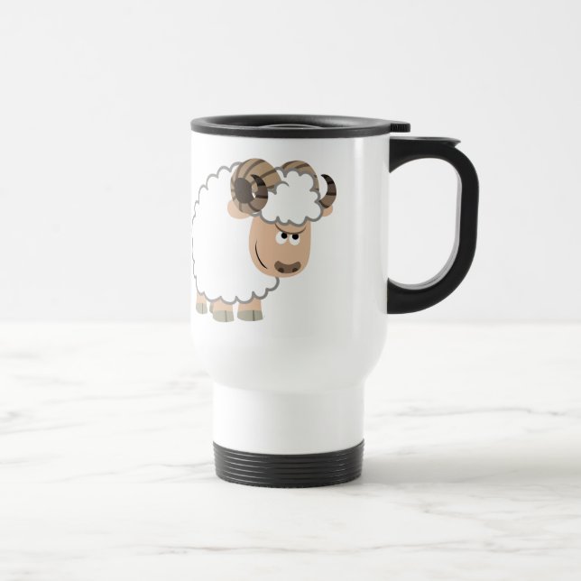 Cute Confident Cartoon Ram Commuter Mug (Right)