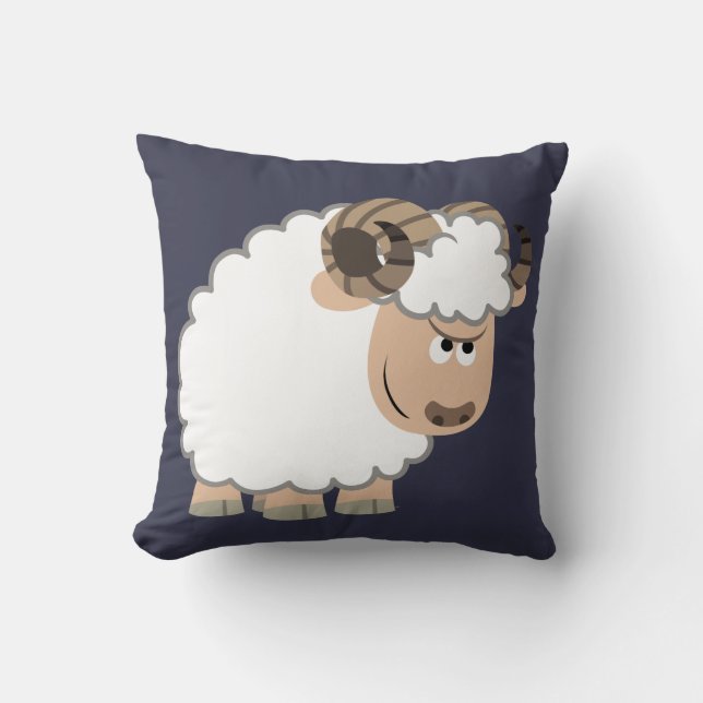 Cute Confident Cartoon Ram Cushion (Front)