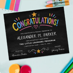 Cute Congratulations Colourful Certificate Kids Poster