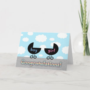 Cute Congratulations Twins Boy and Girl Card