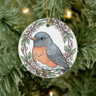 Cute Connecticut Bird With Mountain Laurel Ceramic Tree Decoration