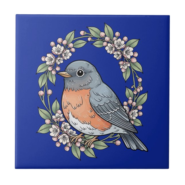 Cute Connecticut Bird With Mountain Laurel Tile (Front)