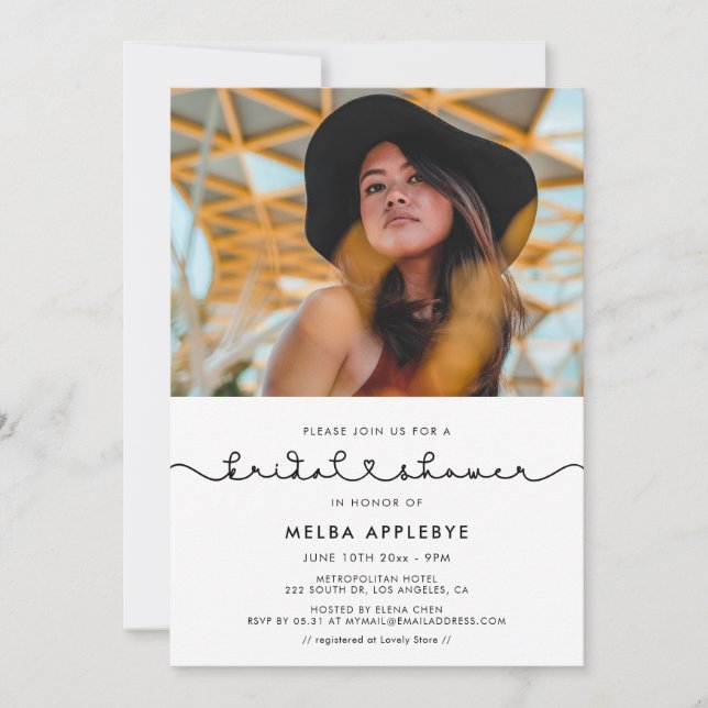Cute connecting heart font Bridal shower photo Invitation (Front)