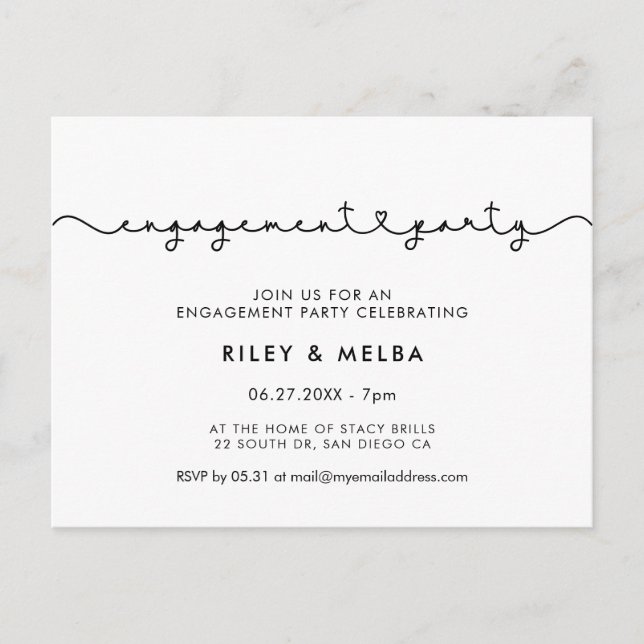 Cute connecting heart font Engagement party Postcard (Front)