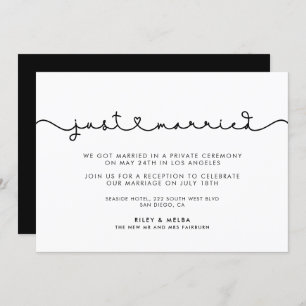 Cute connecting heart font Just married Invitation