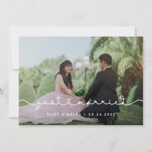 Cute connecting heart font Just married photo Announcement