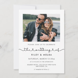 Cute connecting heart font photo wedding invitation