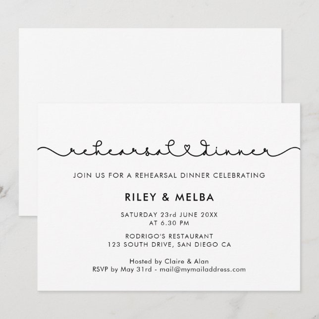 Cute connecting heart font Rehearsal dinner Invitation (Front/Back)