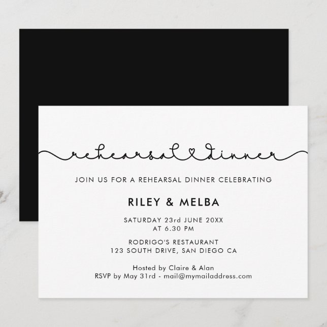 Cute connecting heart font Rehearsal dinner Invitation (Front/Back)