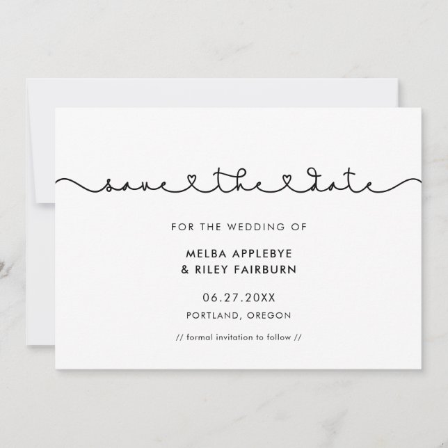 Cute connecting heart font  save the date (Front)