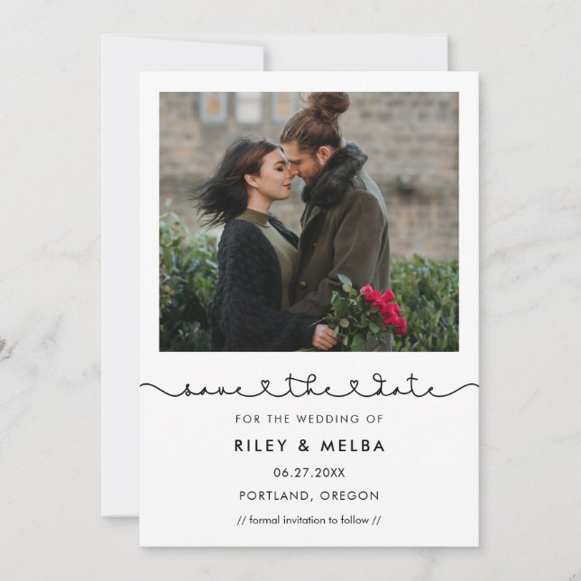 Cute connecting heart font Save the date photo (Front)