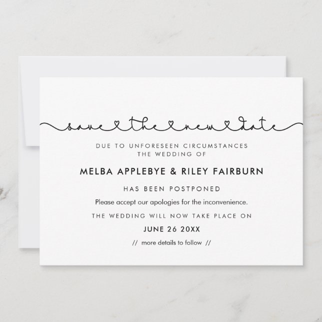 Cute connecting heart font Save the new date card (Front)