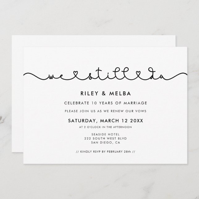 Cute connecting heart font We still do Vow renewal Invitation (Front/Back)