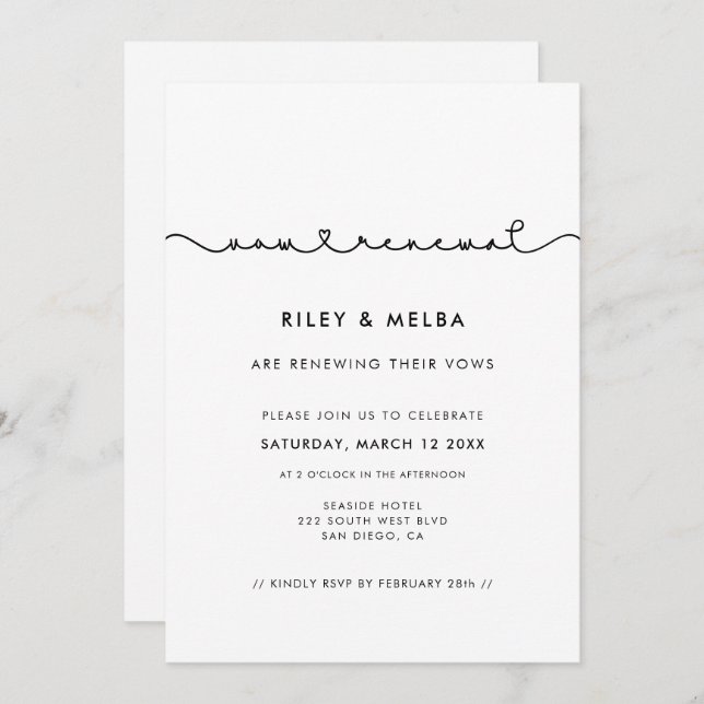 Cute connecting heart font Wedding Vow renewal Invitation (Front/Back)