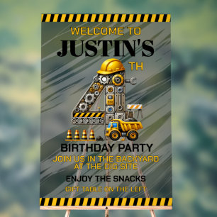 Cute Construction 4th Birthday Party Acrylic Sign