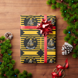 Cute Construction 4th Birthday Wrapping Paper